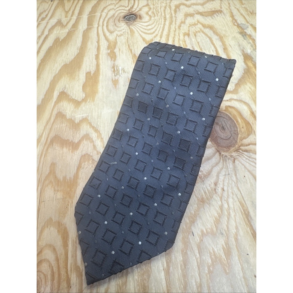 Harry Rosen Gray Silk Tie Italy Geometric Textured Dots Classic Business Formal